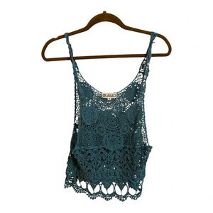 Lagaci Blue Crochet Lace Tank Top